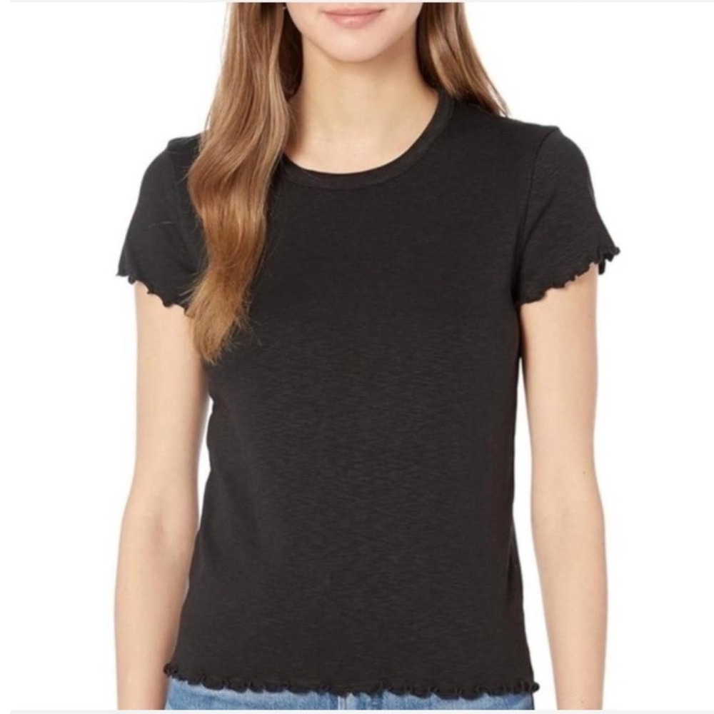 Madewell Lettuce Edge Baby Tee Black Slub‎ Knit Crew Neck XXS Short Sleeve